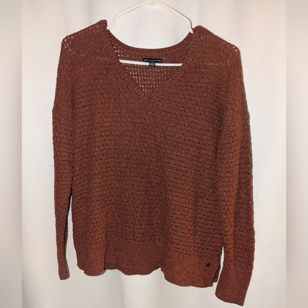Women's V-Neck Knit Sweater - Rust